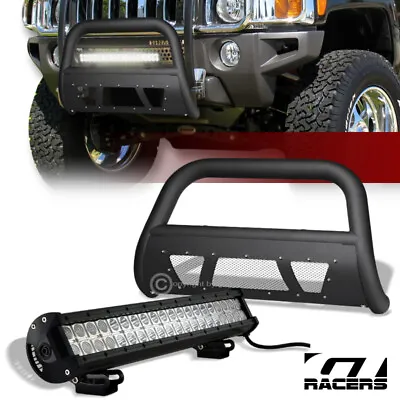 For 06-10 Hummer H3 Matte Black Studded Mesh Bull Bar Guard+120W CREE LED Light • $223