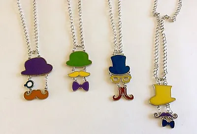 Set Of 4 Top Hat Mustache Pendant Necklace Charms Craft Party Favor Giveaway NEW • $3.99