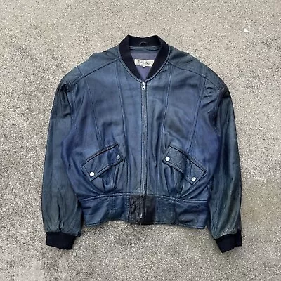 Philippe Monet Vintage Biker Leather Faded Jacket Size 38 (Fits Like A Medium) • $49.99