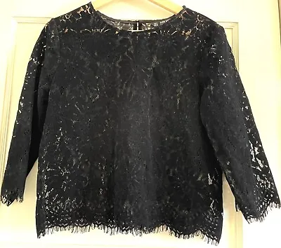 Zara Basic Collection Women's S Black Cropped Short Sleeve Velvet Lace Top • $16