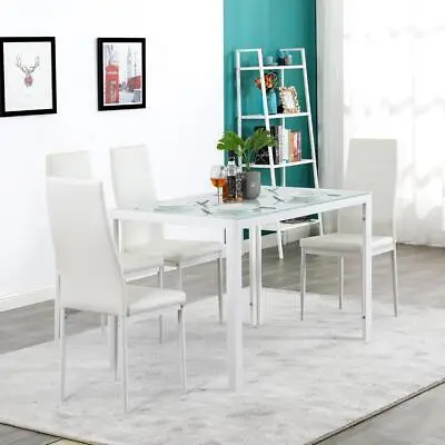 5 Piece Dining Set Glass Table And 4 Chairs Kitchen Breakfast Dinner Furniture • $199.79