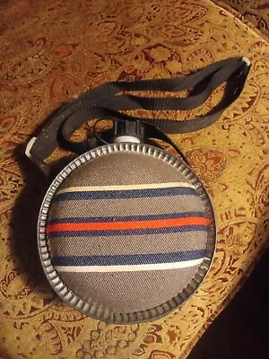 Vintage Galvanized Plastic Striped Wool Felt Covered Canteen W Strap & Cap 9 1/4 • $0.99