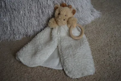 SECURITY Blanket MUD PIE White Tan Brown GIRAFFE Wood Ring SHERPA Lovey Toy Doll • $21.99