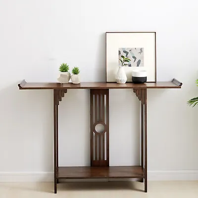 2-Layer Vintage Console Table Sofa Side Table Entryway Table Bamboo Shelf New • $109.99