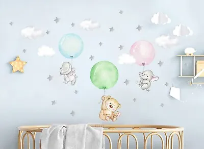 Animals Balloon Stars Clouds Kids Room Removable Decoration Wall Decal Sticker • $87.50