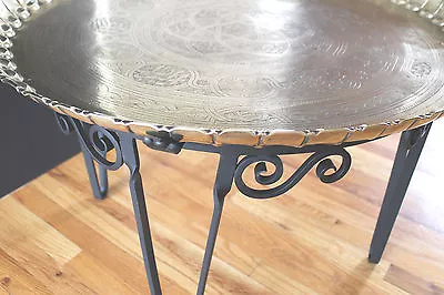 Antique/vintage Iron& Brass Hand Chased Tray/coffee Table Old Hollywood Vibe! • $650