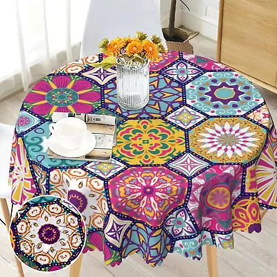 Boho Round Tablecloth 60 Inch Moroccan Circle Table Cloth Waterproof Stain • $26.17