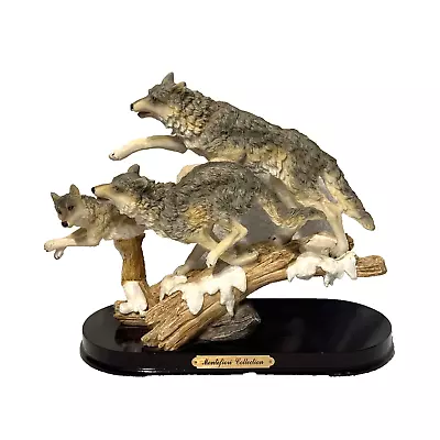 Pack 3 Wolf Resin Figurine On Wood Base Montefiori Studio Collection Vintage 6  • $24.99