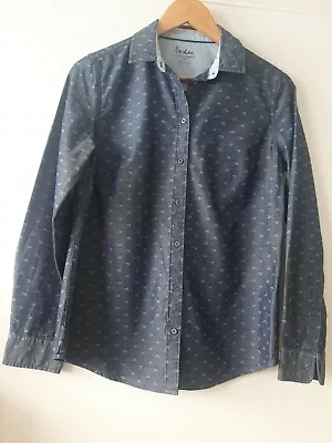 WORN ONCE Boden Relaxed Weekend Shirt Dark Blue Chambray Denim Umbrellas UK 10 • £10