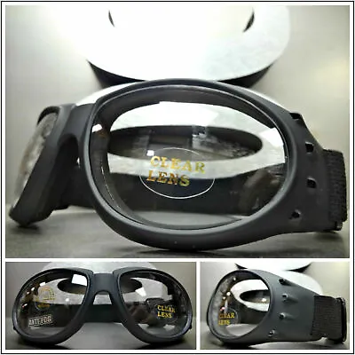 MOTORCYCLE BIKER Day Or Night RIDING PADDED GLASSES GOGGLES Clear ANTI FOG LENS • $14.99