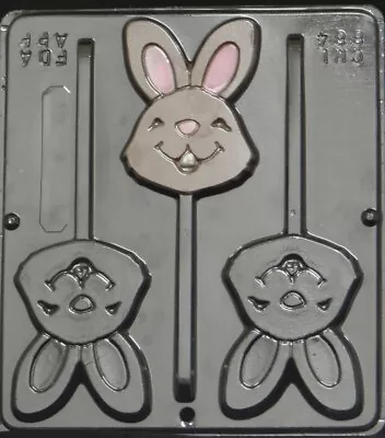 Smiling Bunny Head Makes 3 Chocolate Lollipop Soap Clay Easter Bunny Mould • £5.75