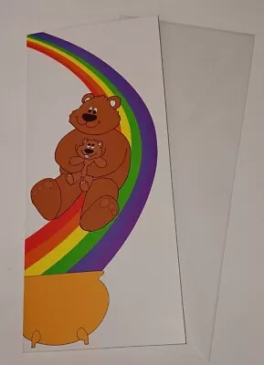 Vintage Happy Birthday Greeting Card & Envelope  CUTE BEAR & Baby Bear Rainbow • $1.99