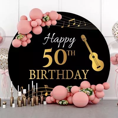 Round Backdrop Musical Happy 50th Birthday Party Photo Background Supplies • £36.71