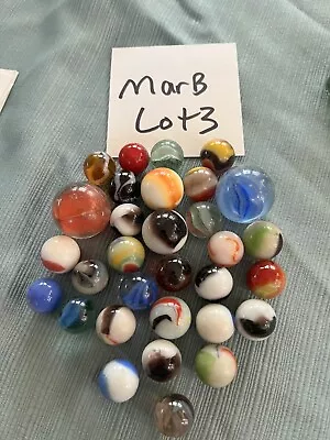 Lot Of Vintage Milk Glass Swirl Cats Eye Ball 30 Marbles Shooter Mid Size Estate • $14.46