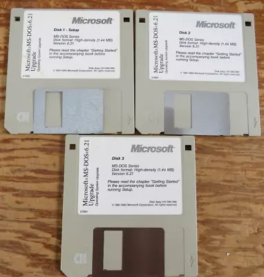 Vintage Microsoft - MS-DOS UPGRADE V6.21 (3) 3.5  FLOPPY DISKS 1993 • $22.99