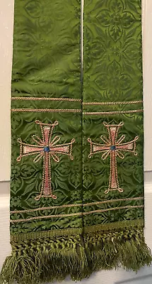 Vintage Catholic Priests Embroidered Green Brocade Stole J. Theodore Cuthbertson • $26