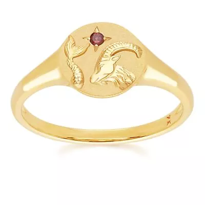 Zodiac Garnet Capricorn Signet Ring In 9ct Yellow Gold • £185