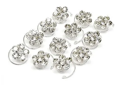 $10.74 • Buy   12pcs Lots Wedding Bridal Crystal Flower Twist Spiral Hair Pins Clips Hairpins