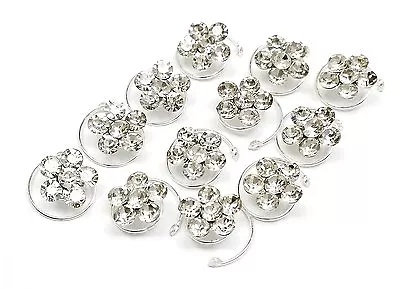 $10.74 • Buy   12pcs Lots Wedding Bridal Crystal Flower Twist Spiral Hair Pins Clips Hairpins