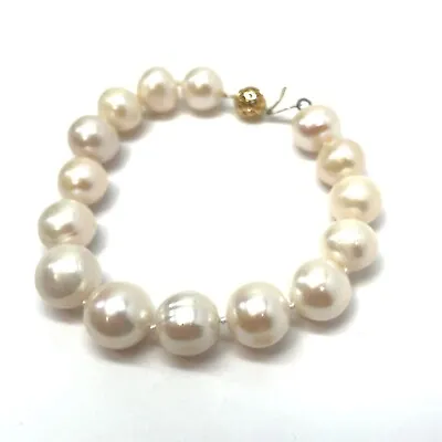 Vintage 14K Yellow Gold White Freshwater 12mm Pearl Bracelet • $279