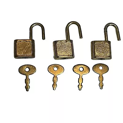 Mini Padlocks Keys Lot Of 3 Gold Color Pendant Lock Necklace Extra Key Vintage • $9.42
