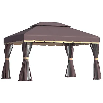 Outsunny 3x4m 2-Tier Gazebo Aluminium Garden Marquee Party Tent Canopy Coffee • £299.99