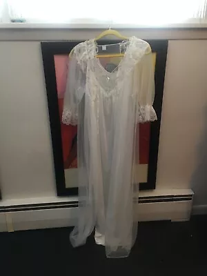 £9.47 • Buy Vintage Peignoir Robe Nightgown Set Sheer White Chiffon Long Bridal Small