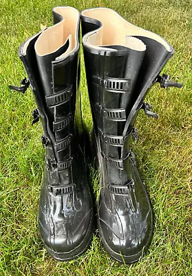 Rainfair Mens 10 Rain Boots Black Rubber Pull On Buckle Mid-Calf Waterproof • $14.36