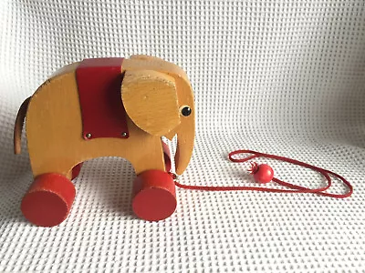 Vintage HABA Elephant 1960s Wooden Pull Along Elephant On Eccentric Wheels Child • $34