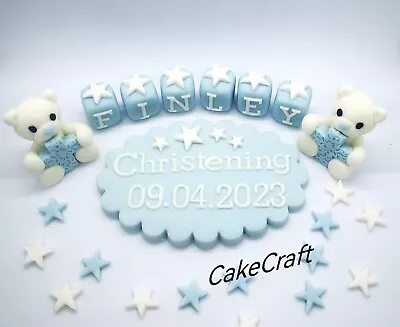 Christening Baptism Teddy Bears Plaque Edible Handmade Cake Decorations Toppers • £19.89