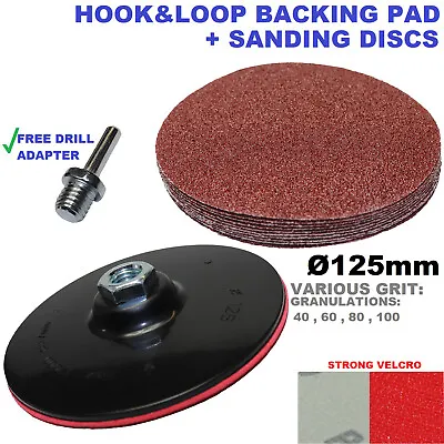 £8.95 • Buy 125mm Hook & Loop BACKING PAD 10 Abrasive Sanding Discs Angle Grinder Drill FLAT