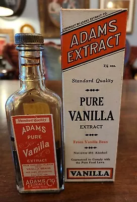 1920's Antique~ ADAMS EXTRACT ~Vanilla Extract Bottle~1.5 Fluid Oz~Original Box • $16.95