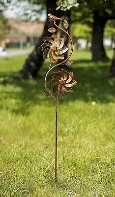 Garden Wind Spinner Metal Stake Outdoor Decor Bird Ornament Dual Copper Effect • £16.99