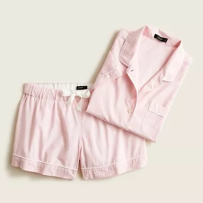 NWT J Crew Sz L Womens Cotton Poplin Short Sleeve Pajama Warm Rose Set NWT • $49