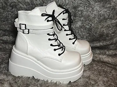 Goth*Punk SHAKER DEMONIA WHITE  PLATFORM BOOTS~Chunky*Buckles~W10 Shoes • $60