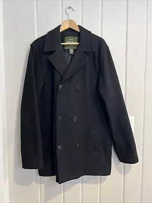 Eddie Bauer Men’s Tall Large Black Wool Blend Pea Coat Double Breasted Jacket • $32.99