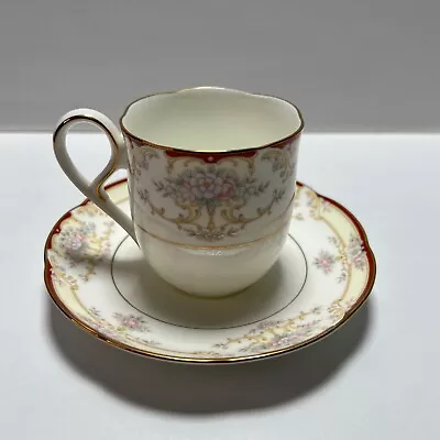 Noritake  Shenandoah  3 Inch Cup And Saucer Set Ruby Red Gold Accent Bone China • $15.98