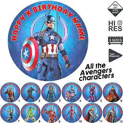 Avengers Characters Cake Topper Decoration Circle Personalised Edible Icing • £14.47