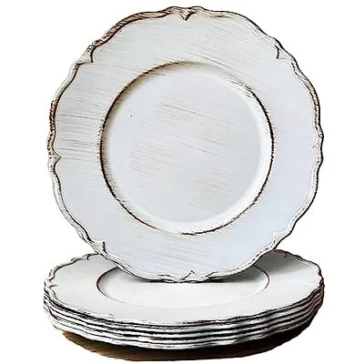  Antique Charger Plates 13  Round Chargers For Dinner Plates Set Of 6 White • $51.41