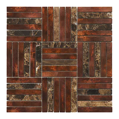 Brown Emperador Dark Marble Antique Copper Color Parquet Mosaic Tile Backsplash • $269.50