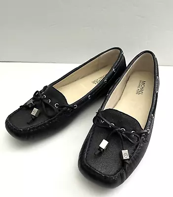 Michael Kors Womens Size 7.5 M Black Leather Loafer Square Toe Comfort Shoes • $29.99