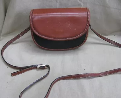 Tula Vintage Small Saddle Style Cross Body Bag Tan Brown Black Leather • £14