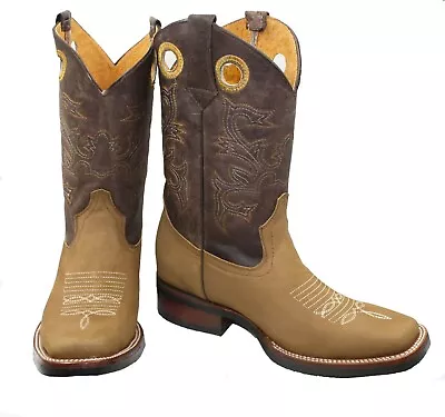 Rodeo Boots Cowboy Genuine Leather Western Square Toe Botas Vaqueras De Hombre • $69.99