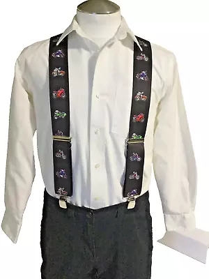 New Men's Motorcycles On Black XXL 2  Adj. Suspenders / Braces Made In USA • $19.99