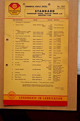 Standard Vanguard Diesel Pick Up & Van - Shell Classic Car Lubrication Chart • $6.30