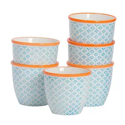 6x Hand-Printed Plant Pots Japanese Porcelain Garden Flower Planter 14cm Blue • £31