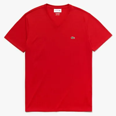 $59.95 • Buy Lacoste Authentic Pima Cotton Mens Red V-Neck T-Shirt TH6710, Size XL