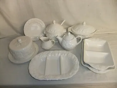 C4 Pottery Marks & Spencer - Fruit - White Embossed Tureens Serving Dishes 8G5A • £59.93