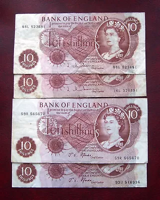 UK 4 X Used 10 Shillings Banknotes 2 X Hollom & 2 X Fforde • £1