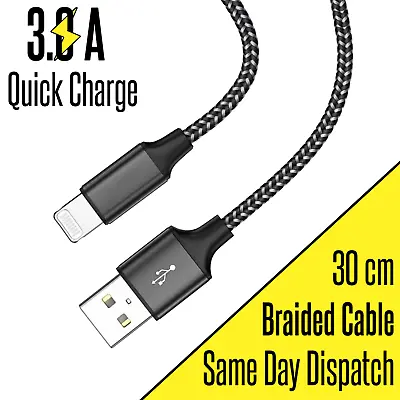 Iphone Cable Short 1FT/30CM Nylon Braided Iphone Charger Cable • £3.59